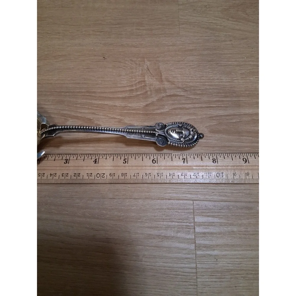 WOOD & HUGHES pierced Serving Ladle / Sifter MEDALLION 3D face. Rare 1870s